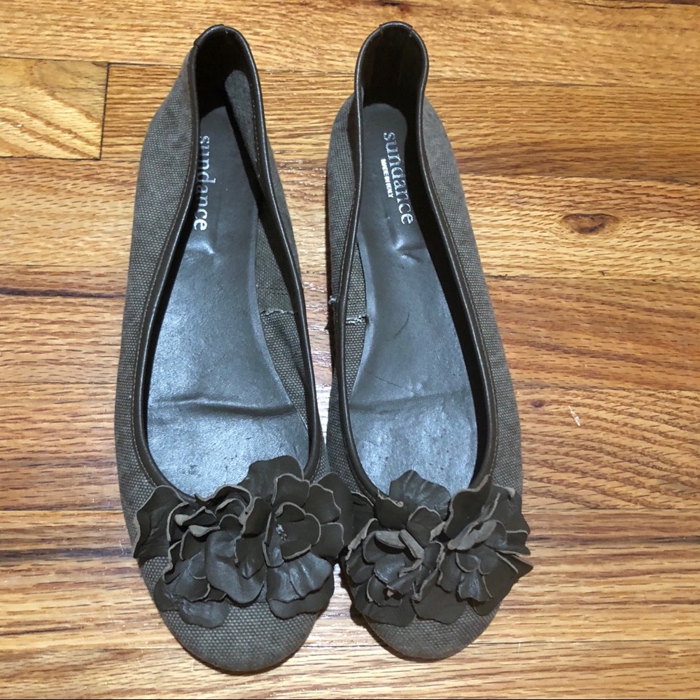 Sundance BALLET FLATS with flower embellishment.